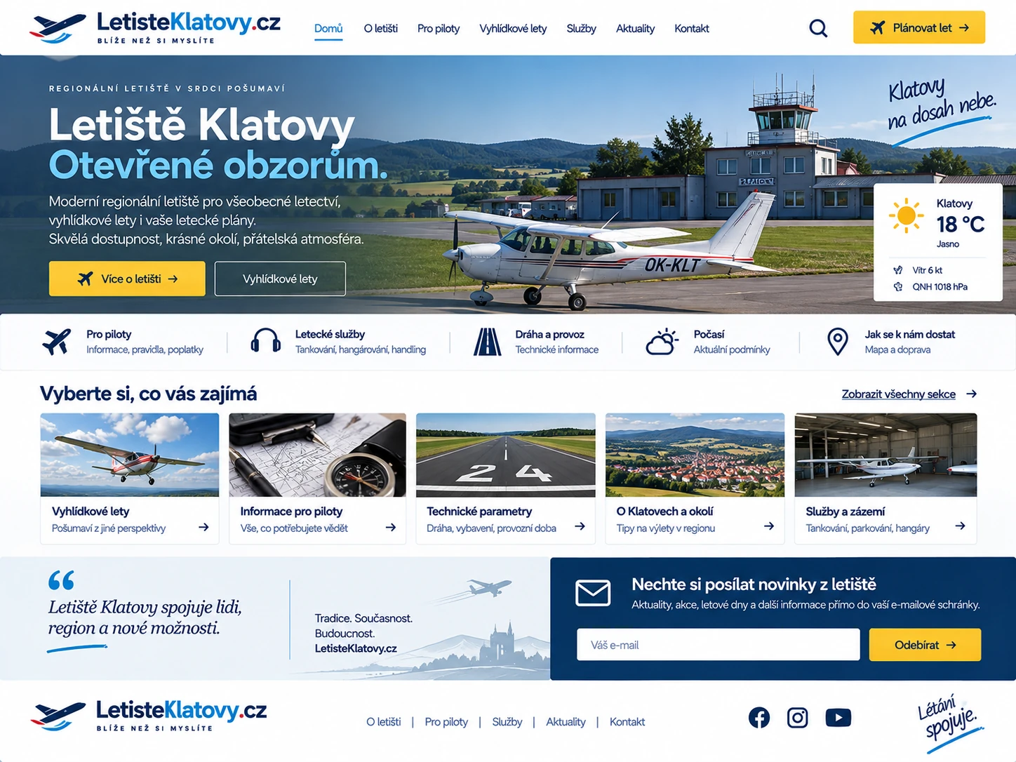 Ilustrační návrh LetisteKlatovy.cz jako informačního a návštěvnického webu klatovského letiště